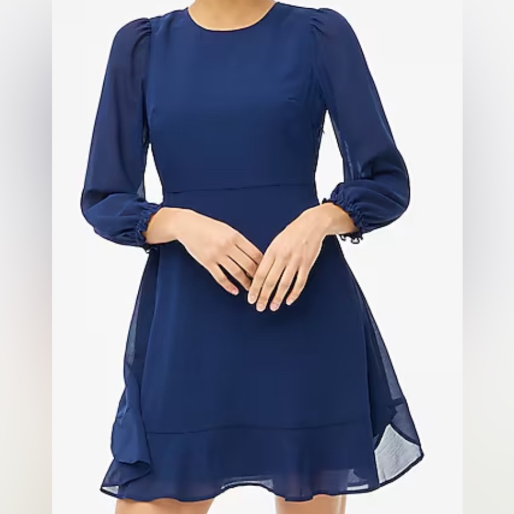 J. Crew Blue Petite Mini Dress with Flounce Hem